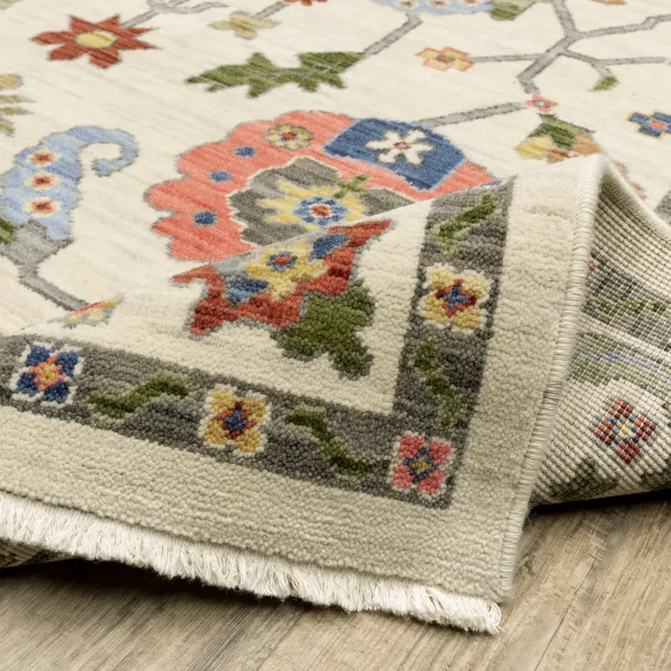 12' Ivory Gray And Red Oriental Runner Rug
