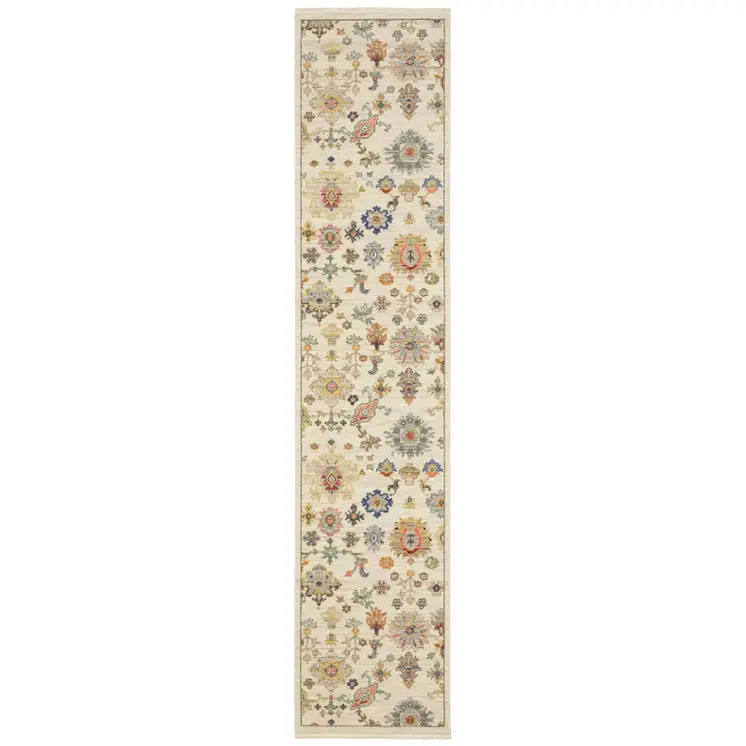 12' Blue And Ivory Genuine Wool Oriental Runner Rug With Fringe