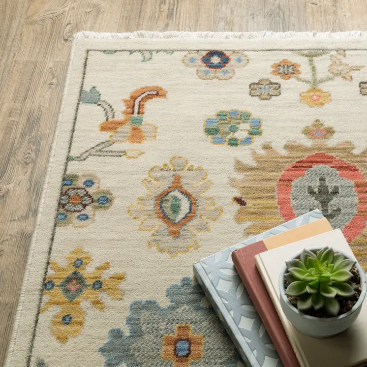 12' Blue And Ivory Genuine Wool Oriental Runner Rug With Fringe