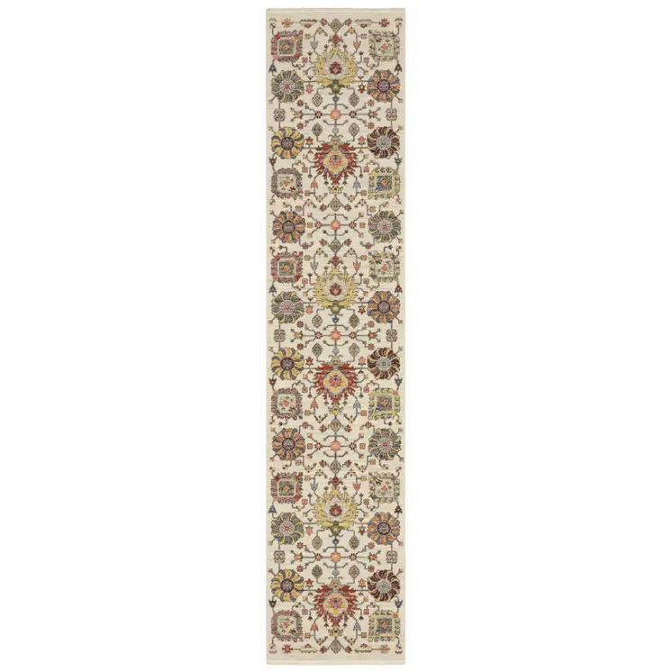 12' Gray And Ivory Genuine Wool Oriental Runner Rug With Fringe