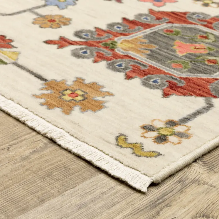12' Gray And Ivory Genuine Wool Oriental Runner Rug With Fringe