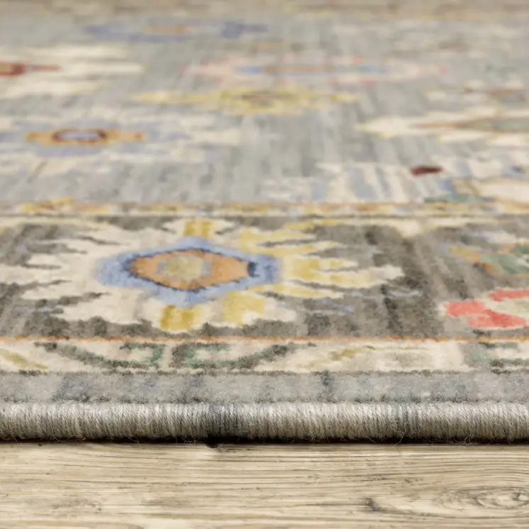 12' Blue And Gray Genuine Wool Oriental Runner Rug With Fringe