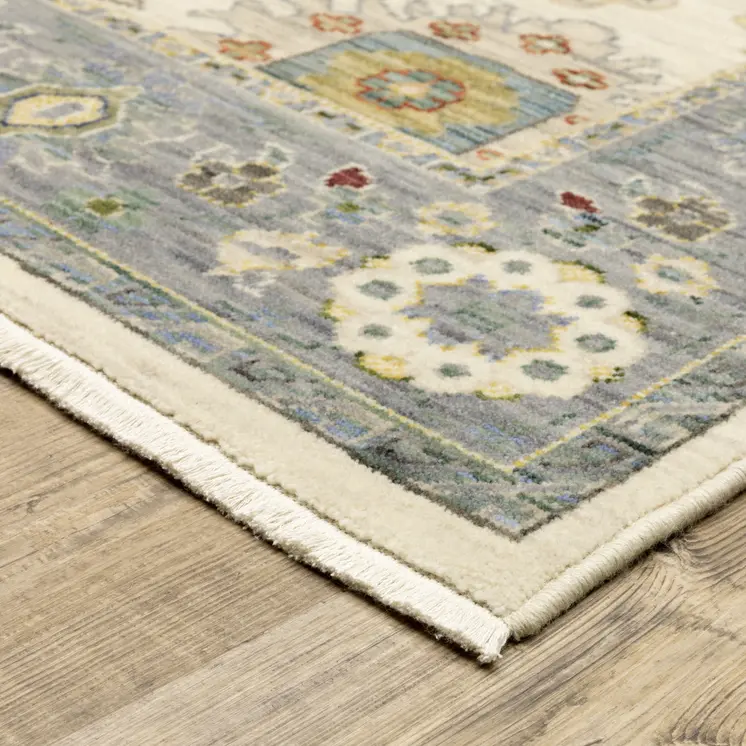 12' Blue And Ivory Genuine Wool Oriental Runner Rug With Fringe