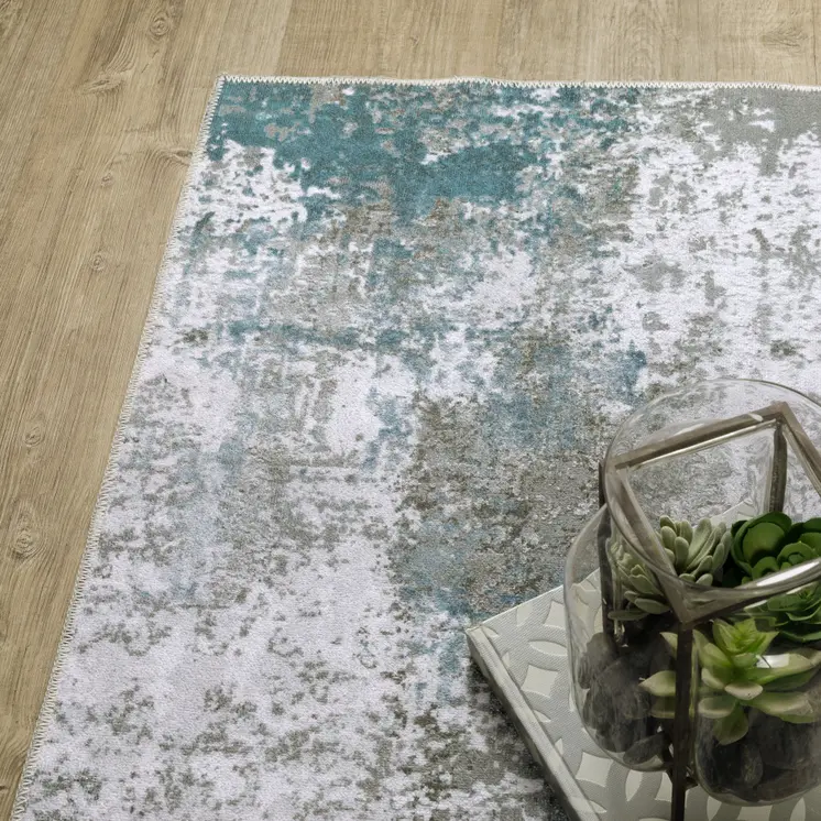 4' X 6' Silver and Gray Abstract Non Skid Area Rug