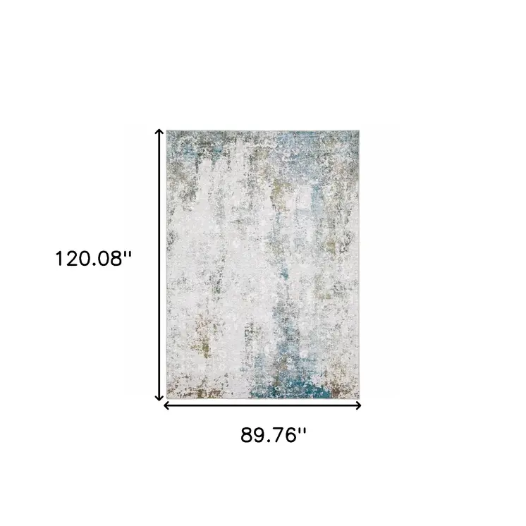 8' X 10' Ivory and Blue Abstract Non Skid Area Rug