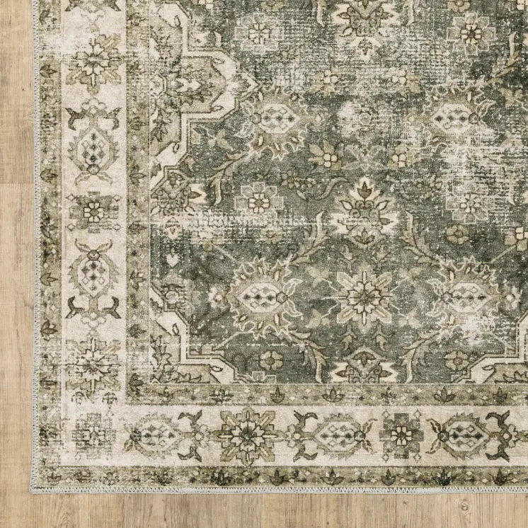 2' X 3' Ivory And Blue Oriental Printed Stain Resistant Non Skid Area Rug