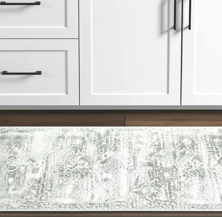 2' X 8' Gray And Ivory Oriental Printed Stain Resistant Non Skid Runner Rug