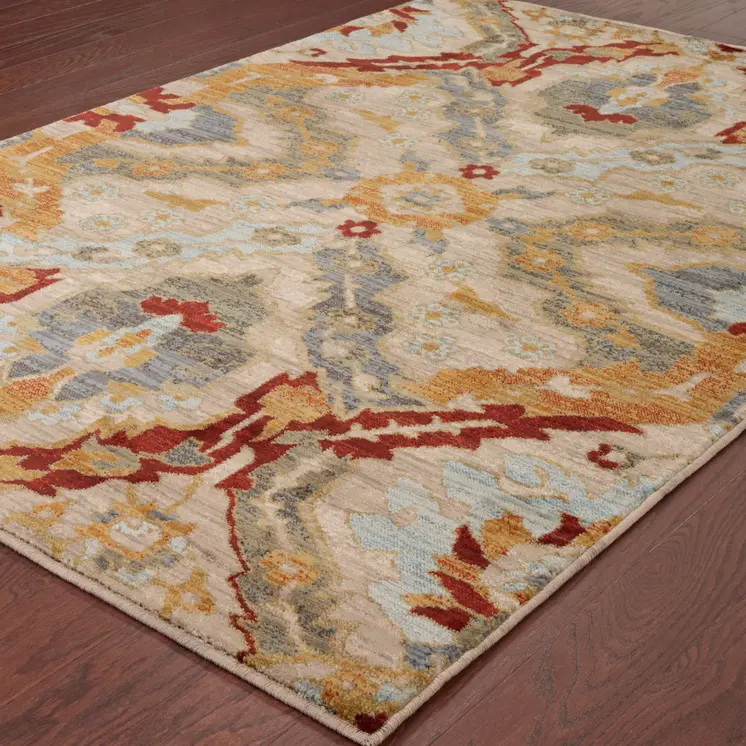 10' X 13' Beige Orange Blue Gold And Grey Abstract Power Loom Stain Resistant Area Rug