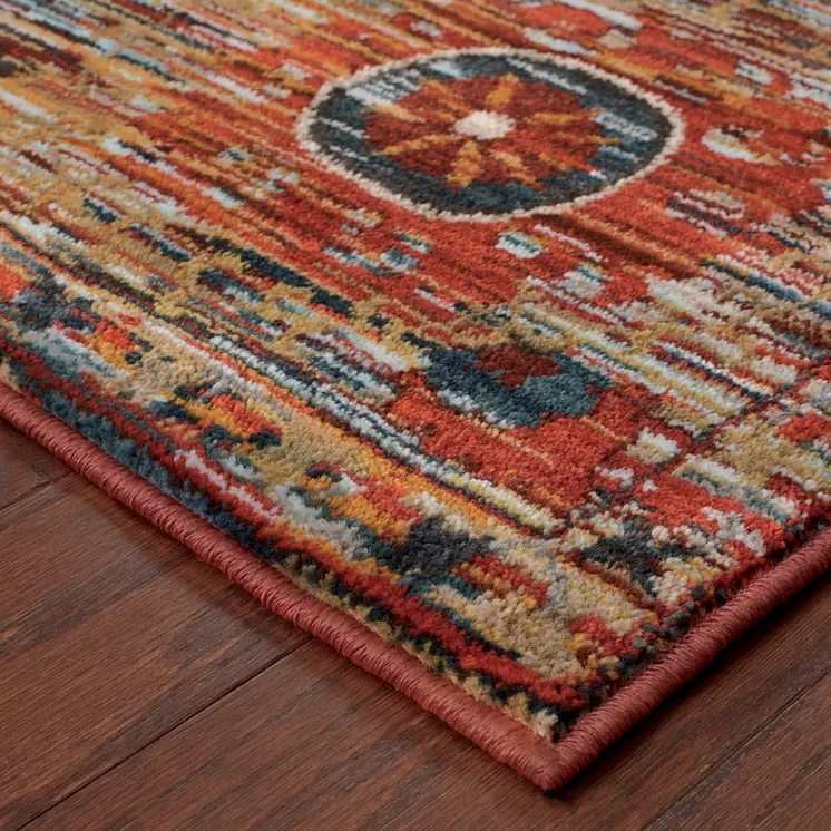 7' X 10' Red and Gold Floral Power Loom Area Rug