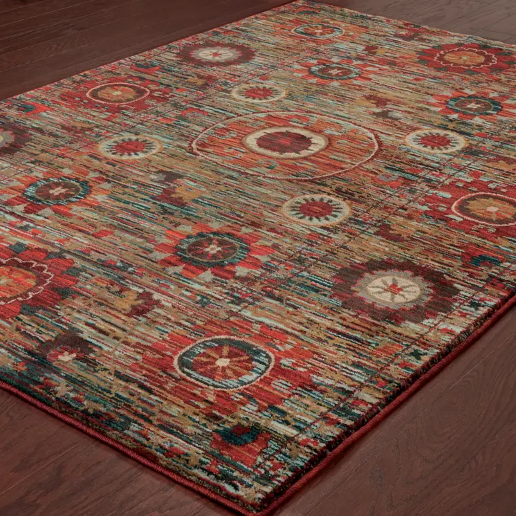 10' X 13' Red and Gold Floral Power Loom Area Rug