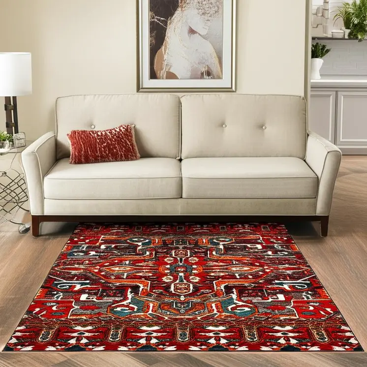 5' X 8' Red Orange Southwestern Power Loom Stain Resistant Area Rug