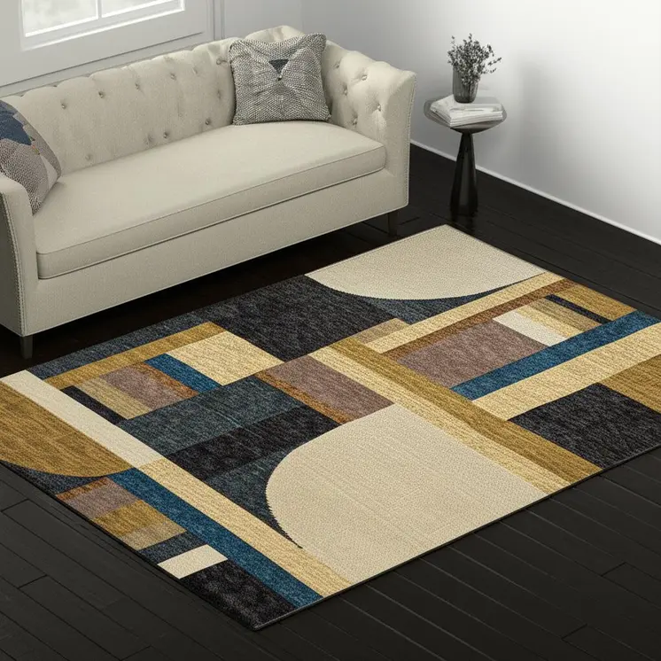 5' X 7' Blue and Beige Geometric Power Loom Area Rug