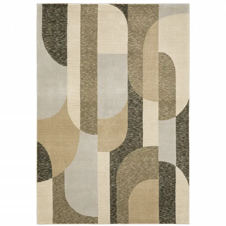 9' X 12' Brown and Ivory Geometric Power Loom Area Rug