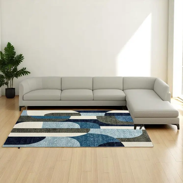 9' X 12' Blue Grey Charcoal and Purple Geometric Power Loom Area Rug