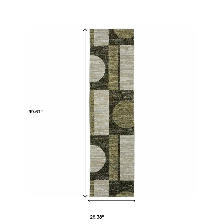 8' Blue And Beige Geometric Runner Rug