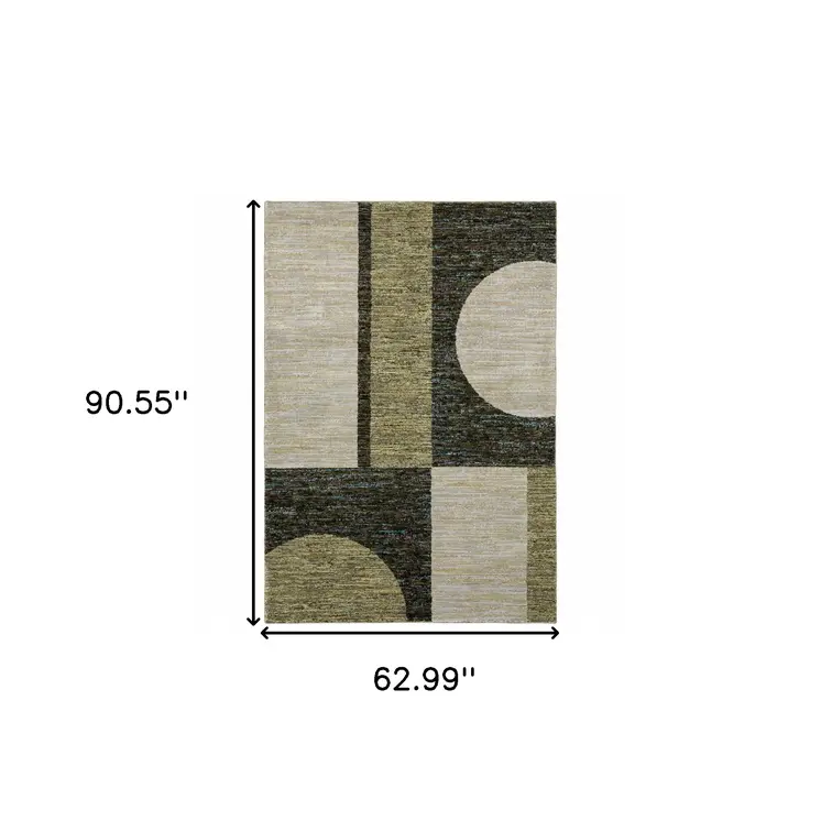 5' X 7' Blue and Beige Geometric Power Loom Area Rug