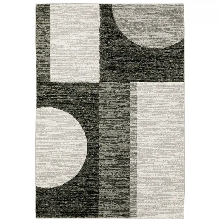 7' X 10' Gray and Ivory Geometric Power Loom Area Rug