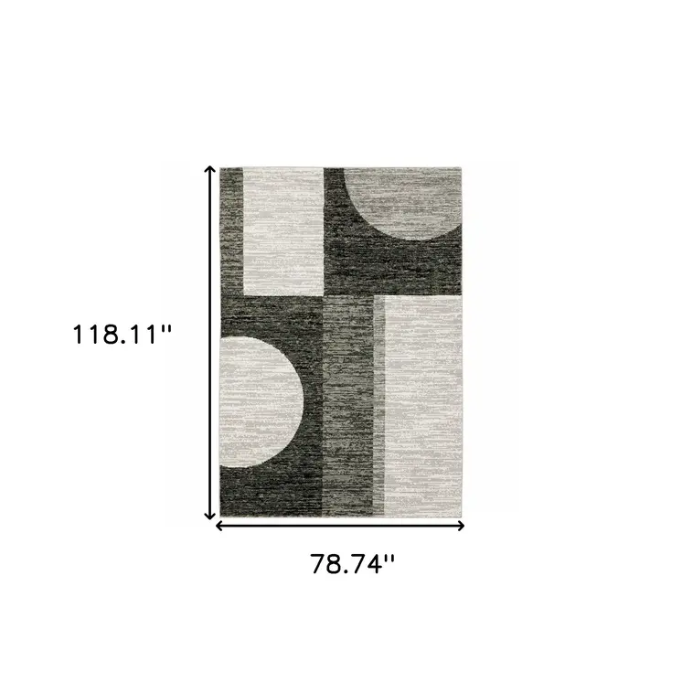 7' X 10' Gray and Ivory Geometric Power Loom Area Rug