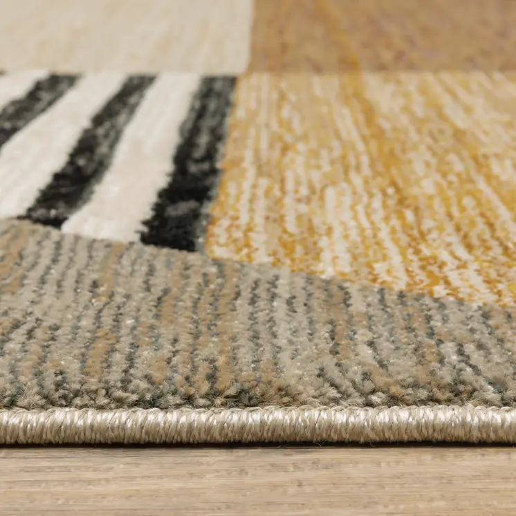 8' Blue And Beige Geometric Runner Rug