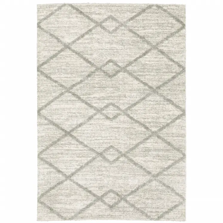 8' X 11' Gray and Ivory Geometric Shag Power Loom Area Rug
