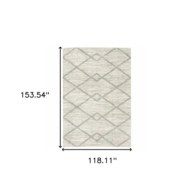 10' X 13' Ivory And Grey Geometric Shag Power Loom Stain Resistant Area Rug