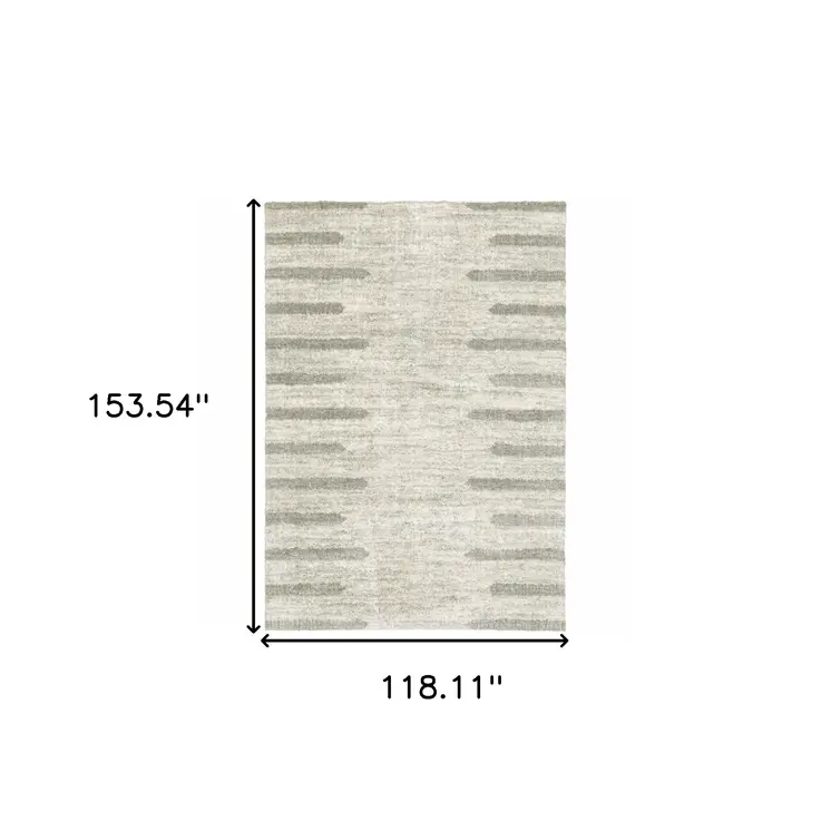 10' X 13' Ivory And Grey Geometric Shag Power Loom Stain Resistant Area Rug