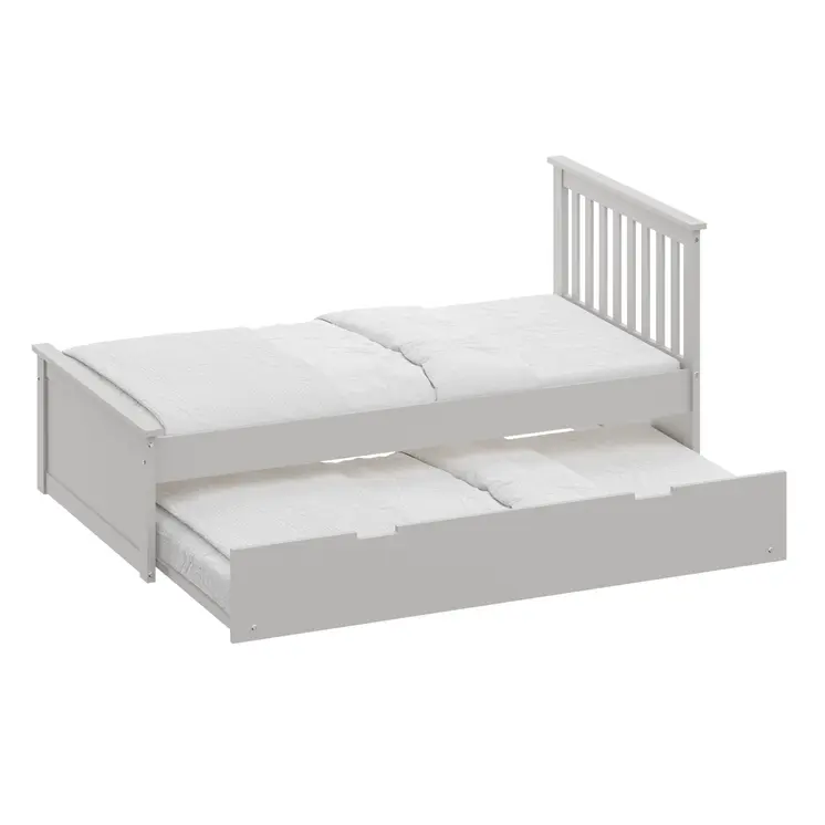 Gray Solid Wood Twin Bed With Pull Out Trundle
