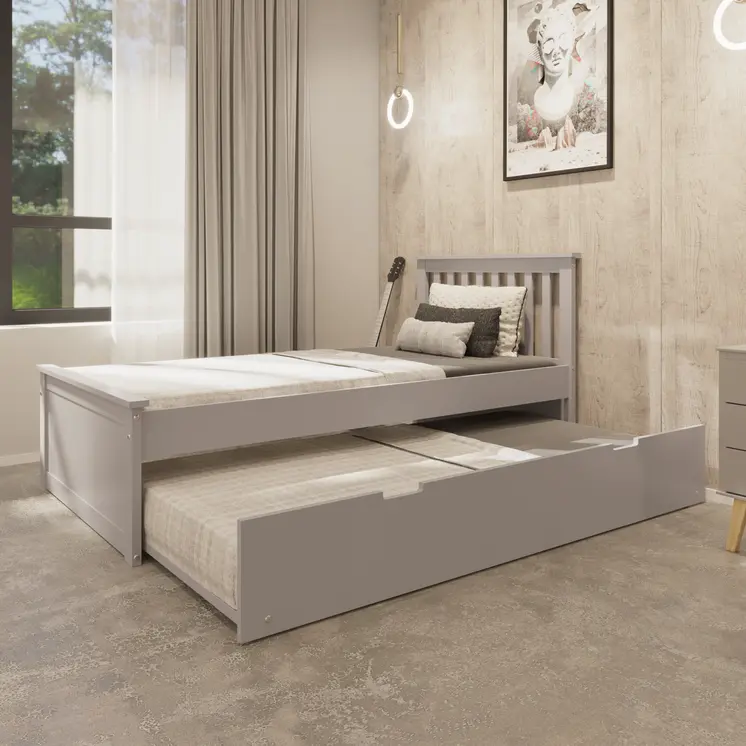 Gray Solid Wood Twin Bed With Pull Out Trundle