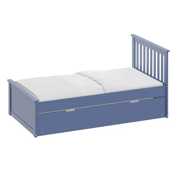 Blue Solid Wood Twin Bed With Pull Out Trundle