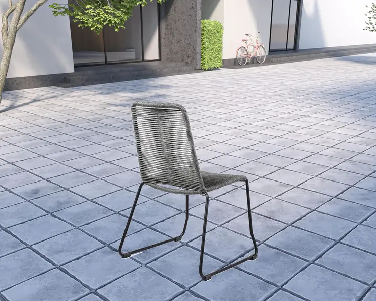 Five Piece Gray and Gray and Black Round Stone Dining Set with Four Chairs