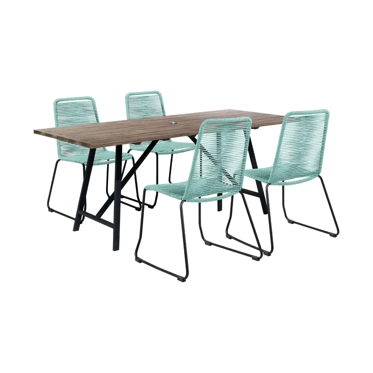 Five Piece Brown and Black Solid Wood Dining Set with Four Chairs
