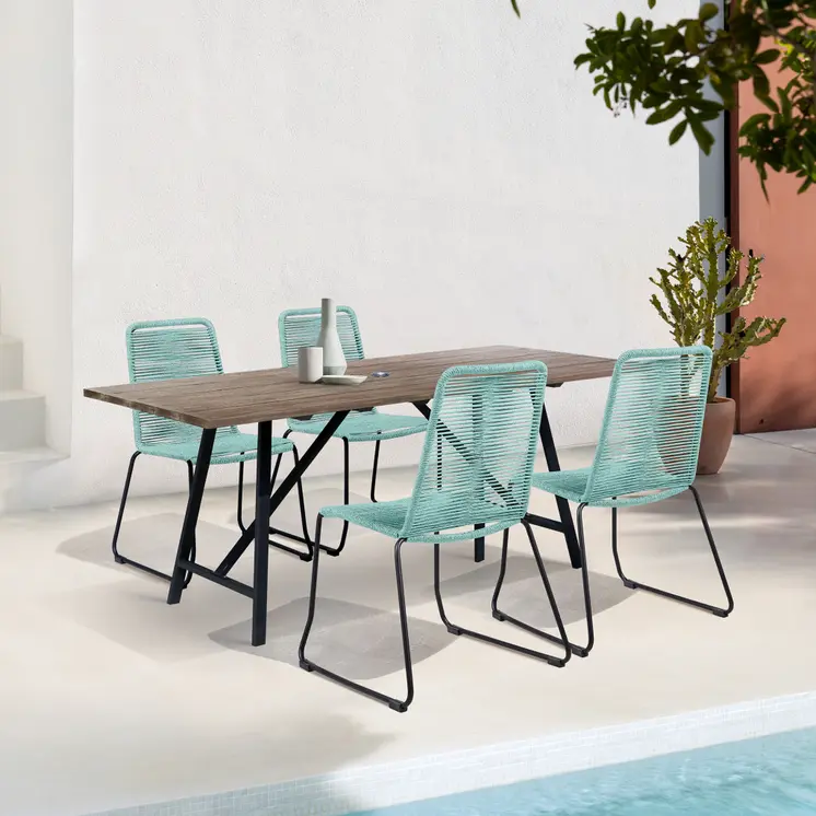 Five Piece Brown and Black Solid Wood Dining Set with Four Chairs