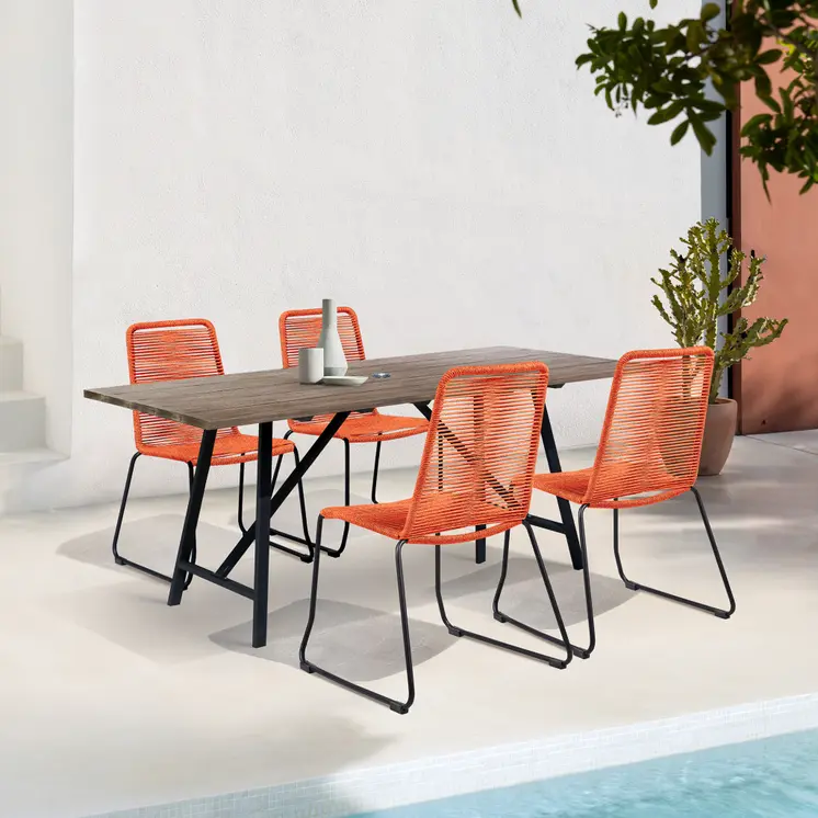 Five Piece Brown and Black Solid Wood Dining Set with Four Chairs