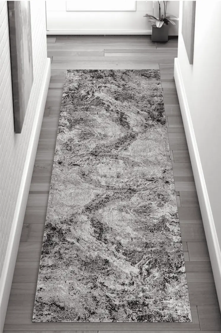 2' X 15' Grey Abstract Area Rug