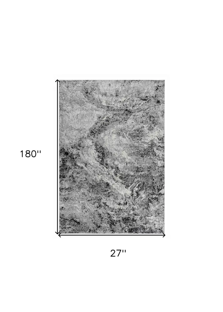 2' X 15' Grey Abstract Area Rug