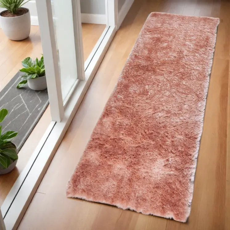 6' Pink Shag Tufted Handmade Runner Rug
