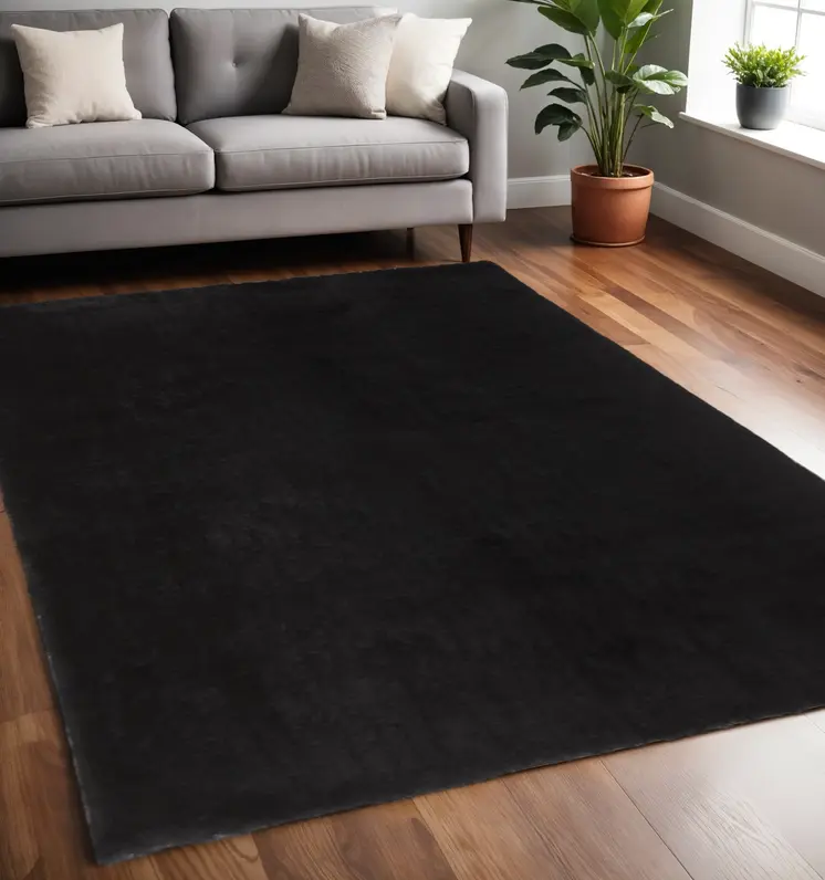5' X 8' Black Shag Tufted Handmade Area Rug
