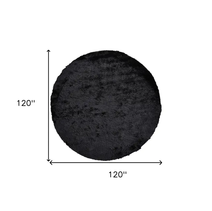 10' Black Round Shag Tufted Handmade Area Rug