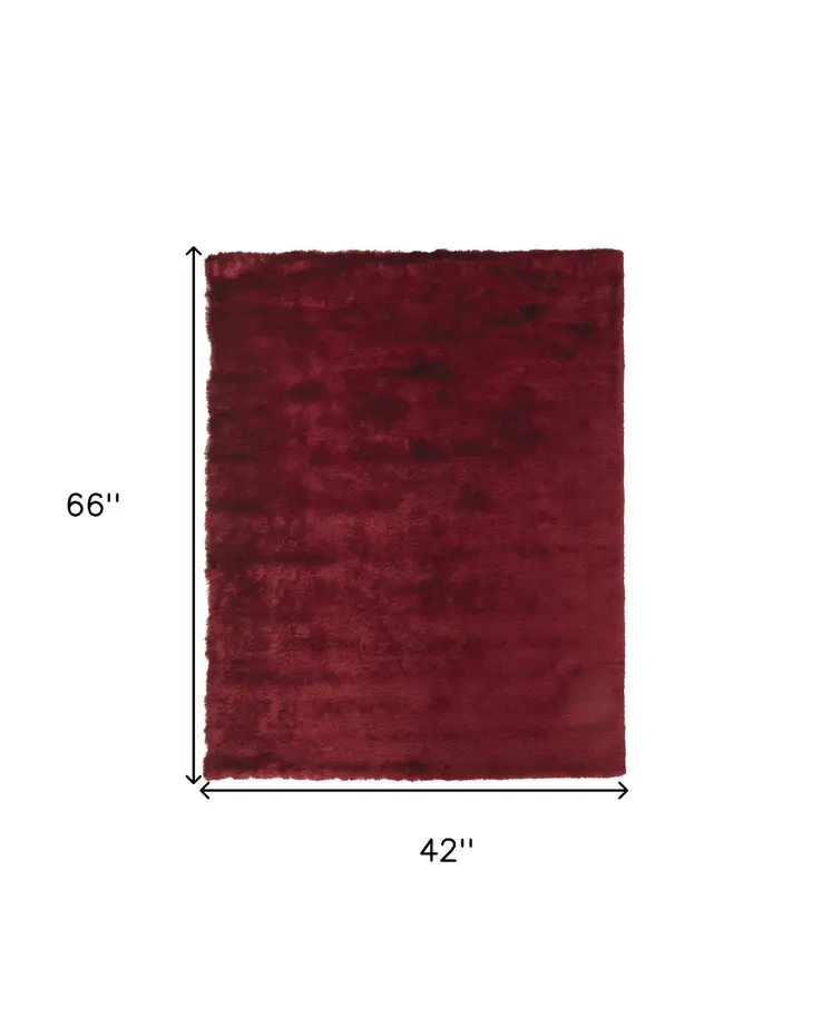 4' X 6' Red And Purple Shag Tufted Handmade Area Rug