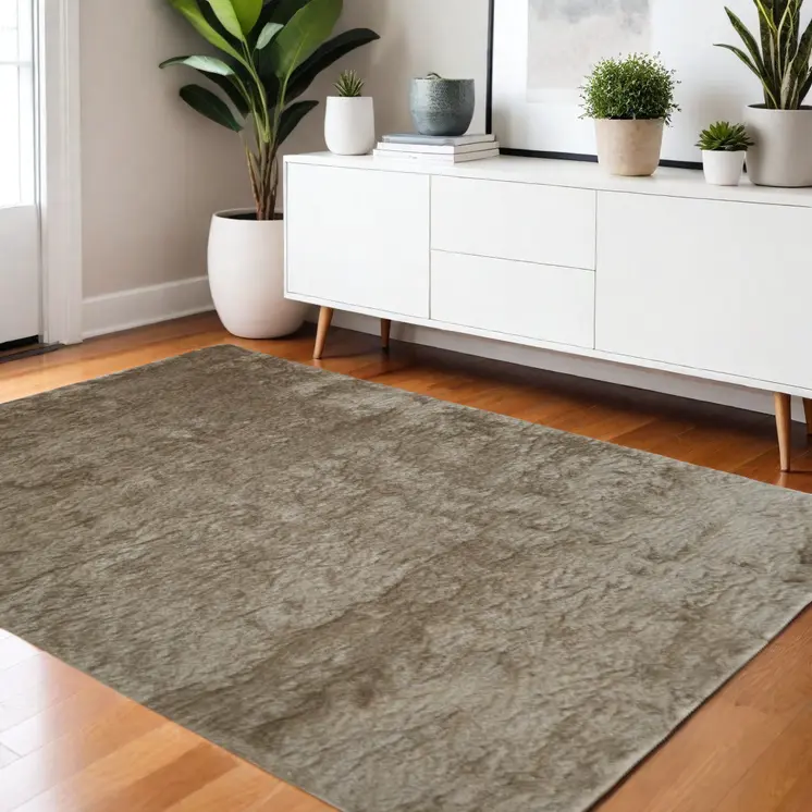 4' X 6' Tan And Taupe Shag Tufted Handmade Area Rug