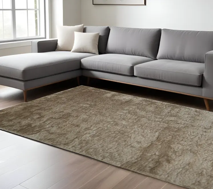 8' X 10' Tan And Taupe Shag Tufted Handmade Area Rug