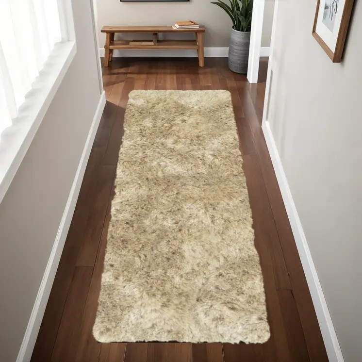 6' Taupe Shag Hand Tufted Runner Rug