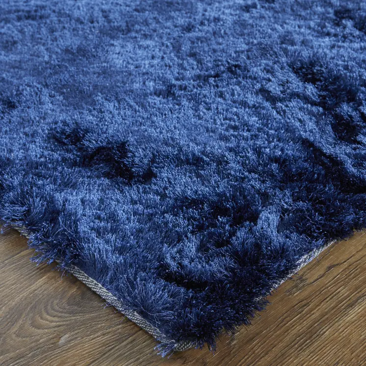5' X 8' Blue And Black Shag Tufted Handmade Area Rug
