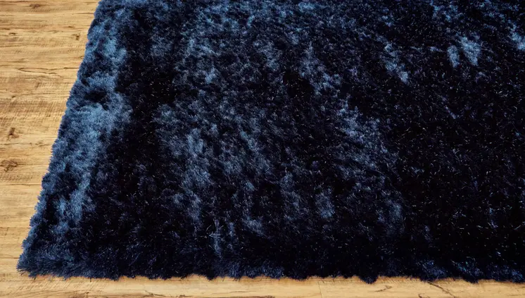 8' Blue and Black Shag Hand Tufted Round Rug
