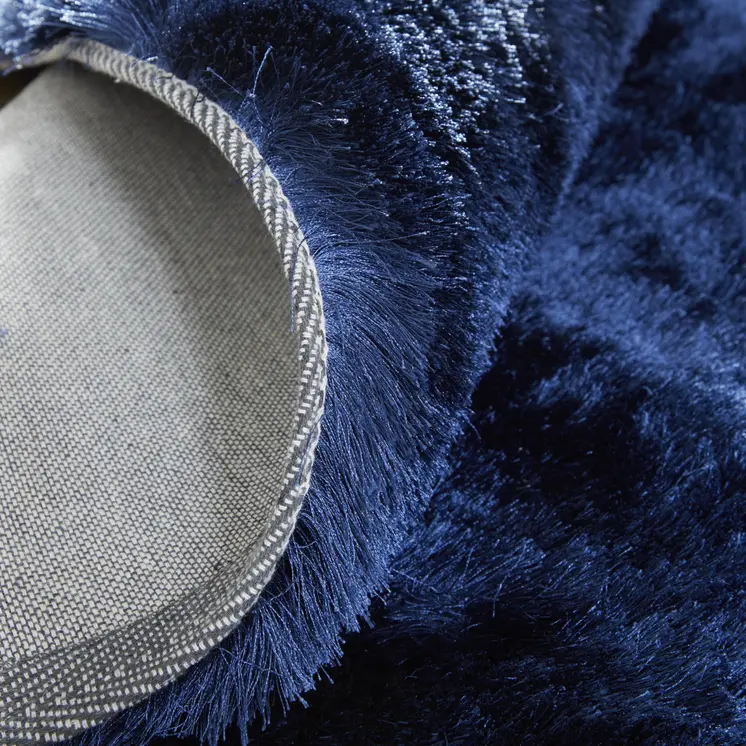 8' Blue and Black Shag Hand Tufted Round Rug