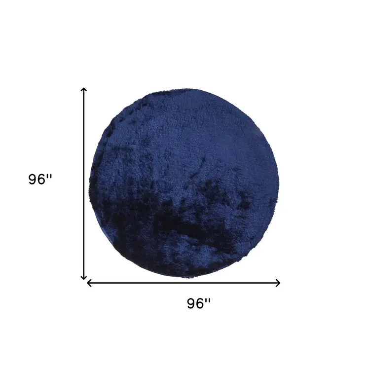 8' Blue and Black Shag Hand Tufted Round Rug
