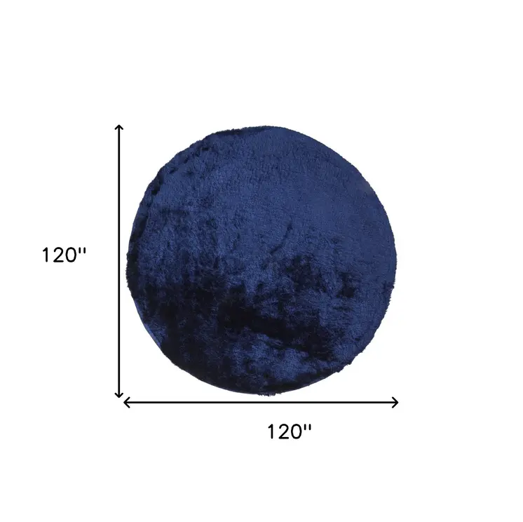 10' Blue And Black Round Shag Tufted Handmade Area Rug