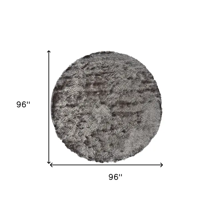 8' Gray and Black Shag Hand Tufted Round Rug