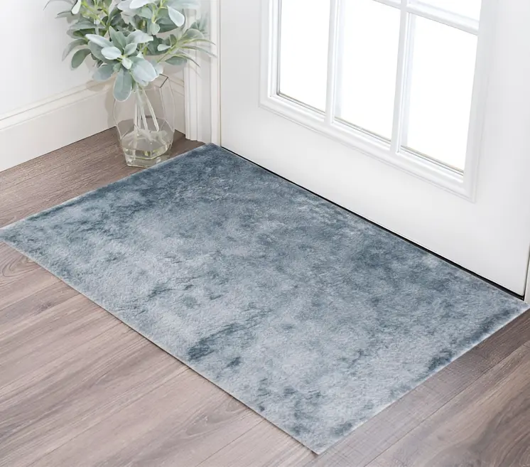 2' X 3' Blue And Silver Shag Tufted Handmade Area Rug