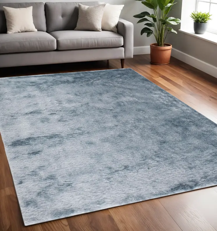 5' X 8' Blue And Silver Shag Tufted Handmade Area Rug